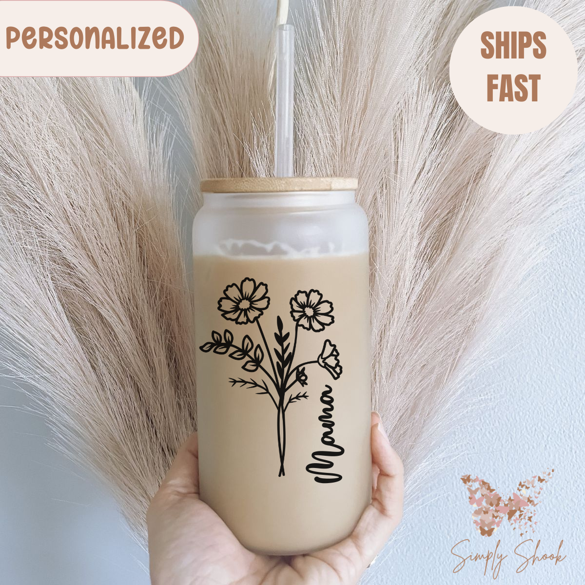 Personalized Birthflower Frosted Glass Tumbler