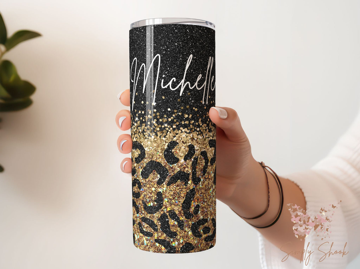 Personalized Glitter Cheetah Print Tumbler with Name 20 oz Tumbler