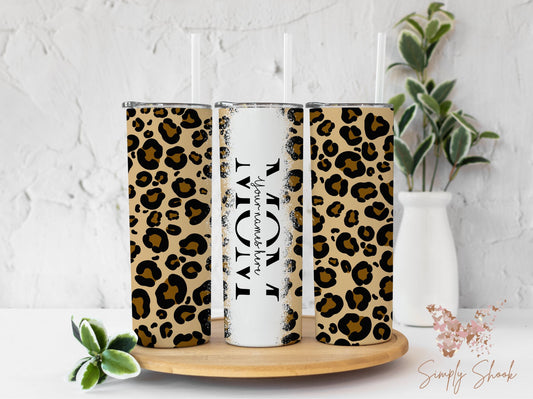 Mom Cheetah with Names 20 oz Skinny Tumbler