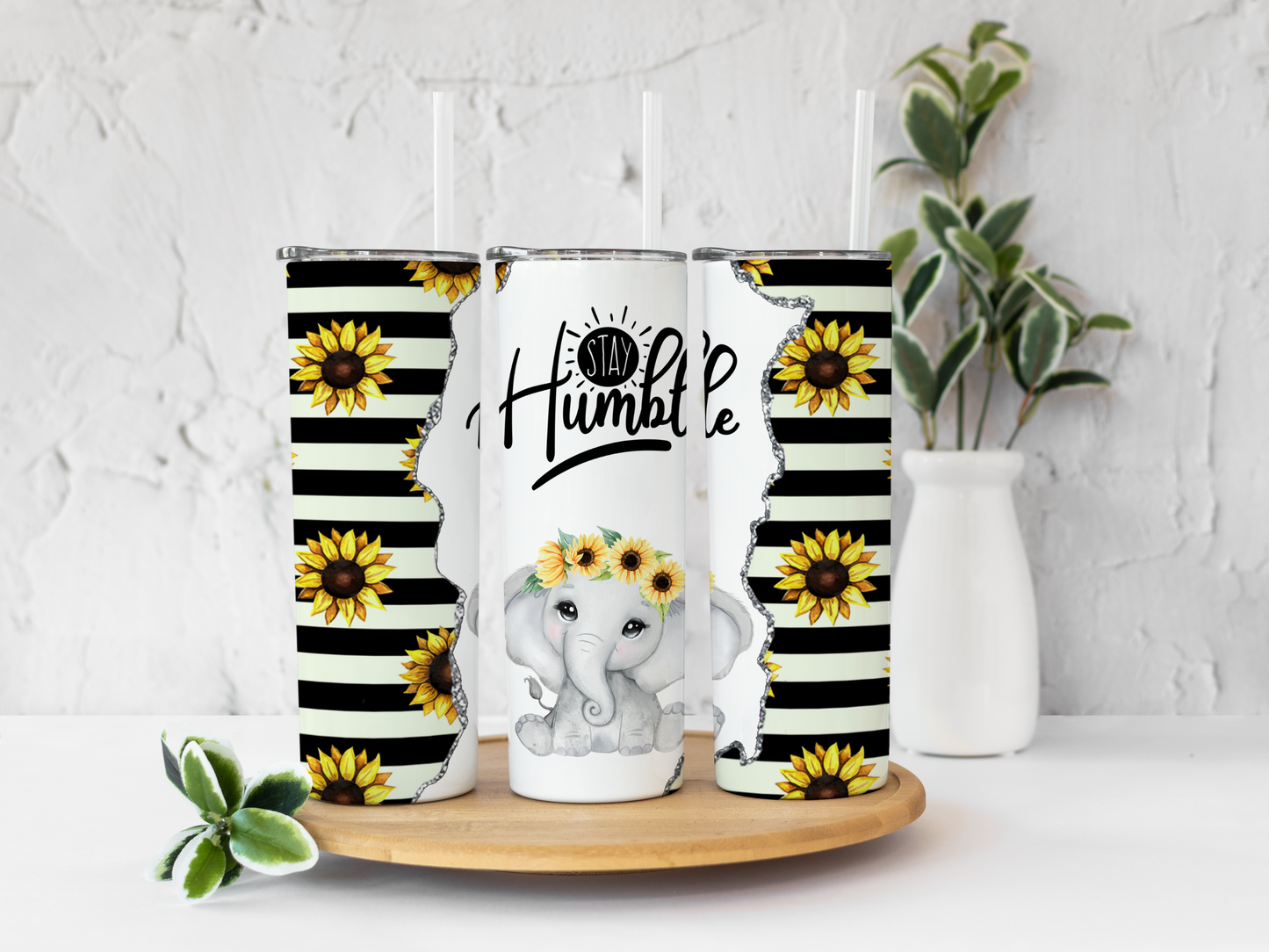 Stay Humble Elephant Sunflower Tumbler