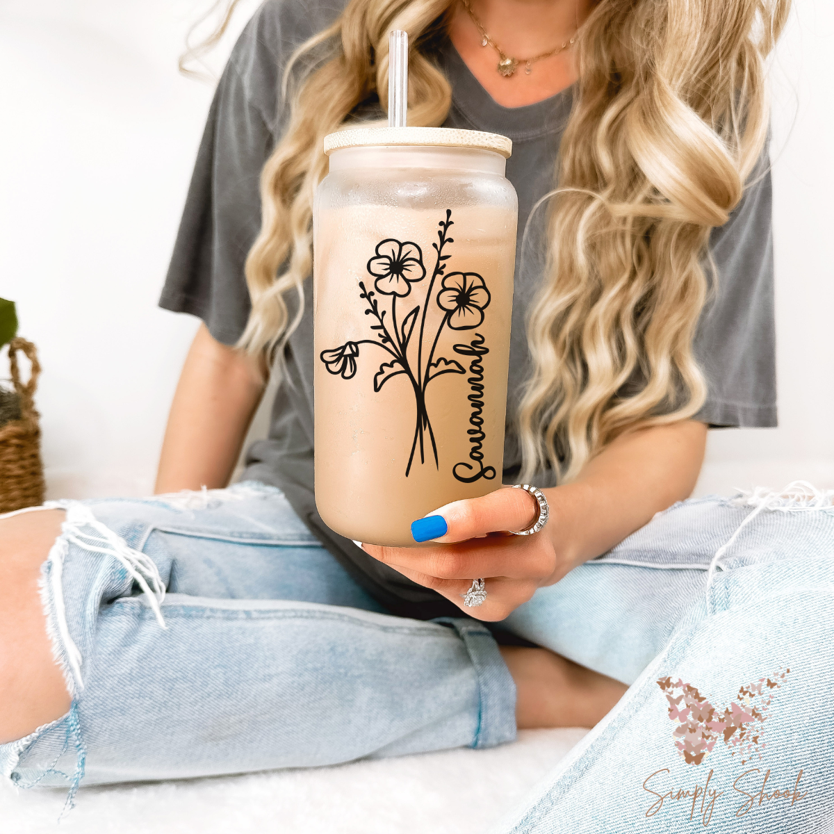 Personalized Birthflower Frosted Glass Tumbler