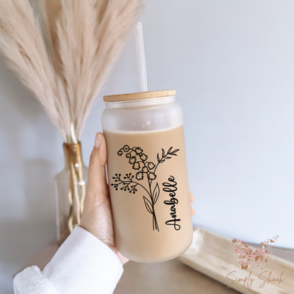 Personalized Birthflower Frosted Glass Tumbler