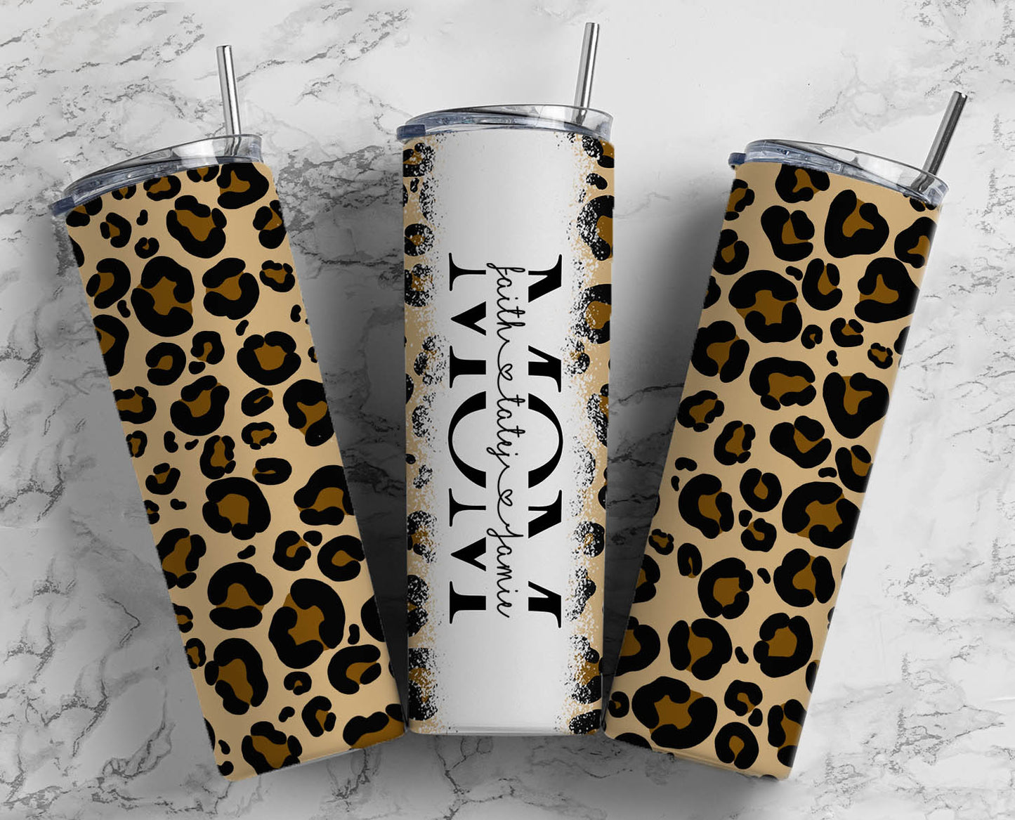 Mom Cheetah with Names 20 oz Skinny Tumbler