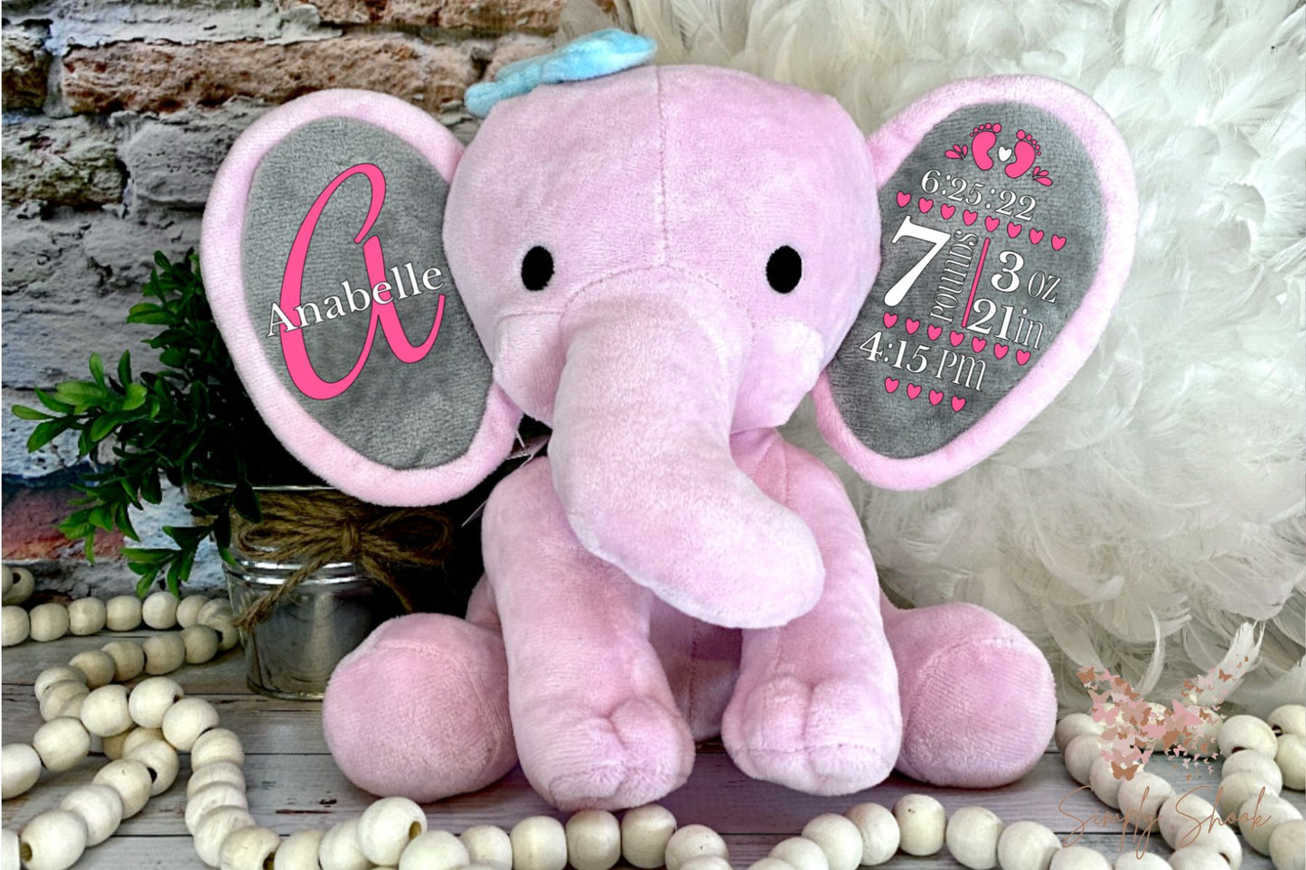 Personalized Birthstat Elephant Pink