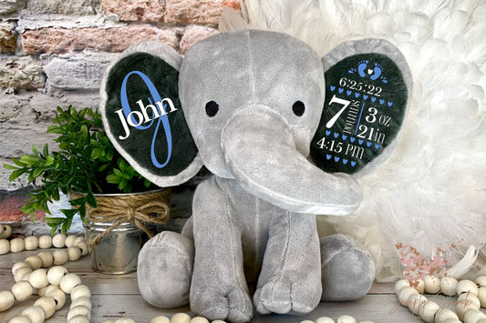 Personalized Birthstat Elephant Gray