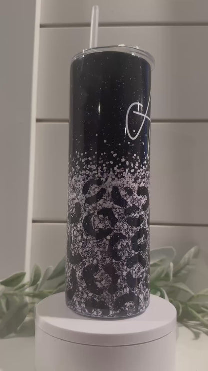 Personalized Glitter Cheetah Print Silver Tumbler with Name 20 oz Tumbler